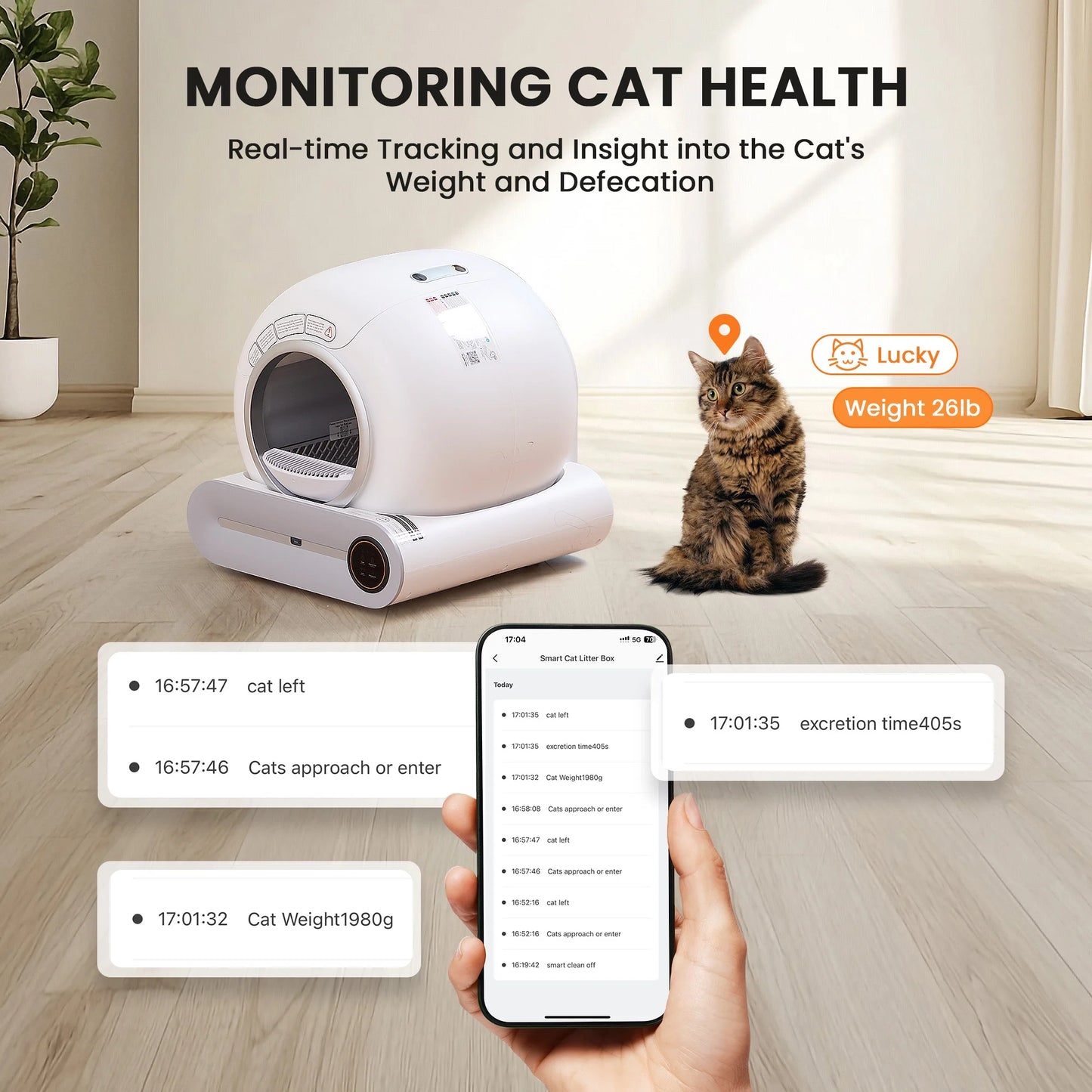 Automatic Self-Cleaning Cat Litter Box, APP Control and Integrated Safety Protection, 68L+9L Large Capacity, for Large/Multiple Cats,White