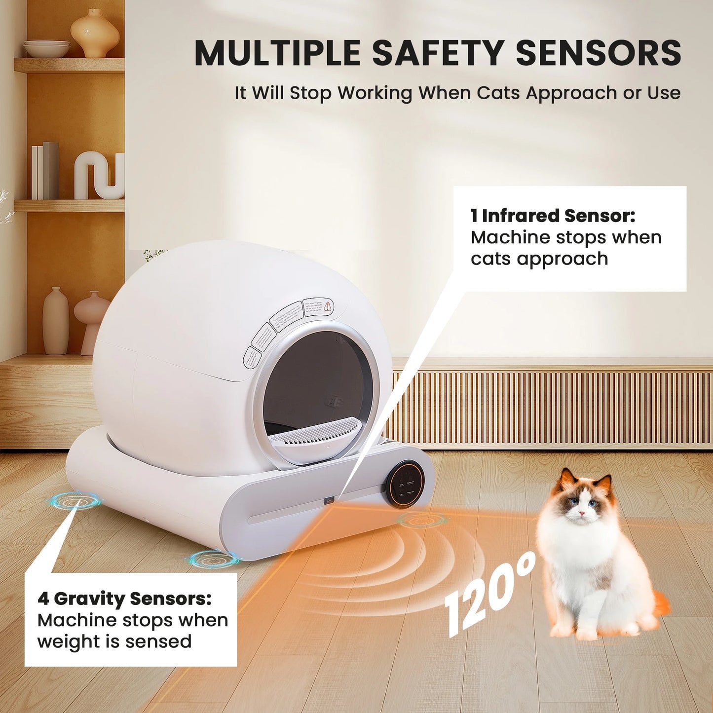 Automatic Self-Cleaning Cat Litter Box, APP Control and Integrated Safety Protection, 68L+9L Large Capacity, for Large/Multiple Cats,White