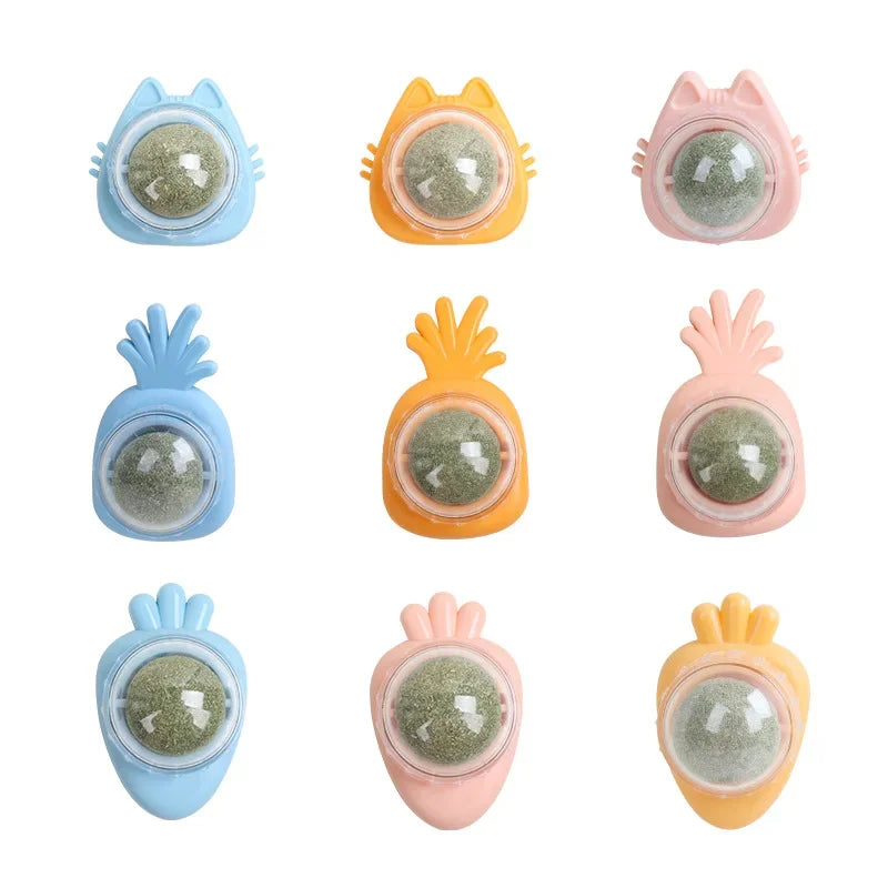 Catnip Balls Wall Stick-On Ball Toys Cat Mint Ball Healthy Natural Removes Hair Balls to Promote Digestion Pet Cat Grass Snacks
