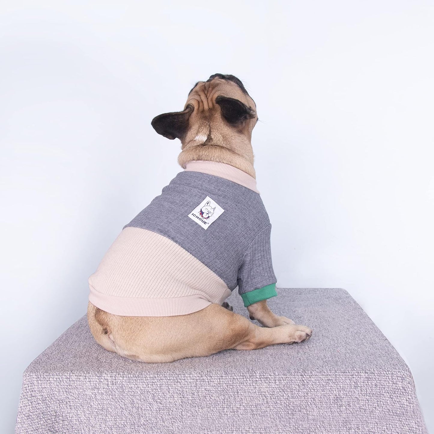 Pet Dog Crewneck Sweater Color Block Pullover Winter Warm Clothes for English Bulldog Bully Pitbull - Grey and Yellow/Xlarge