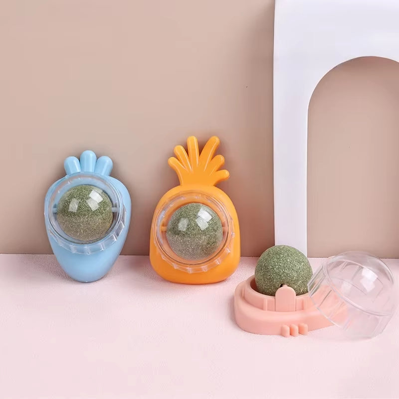 Catnip Balls Wall Stick-On Ball Toys Cat Mint Ball Healthy Natural Removes Hair Balls to Promote Digestion Pet Cat Grass Snacks