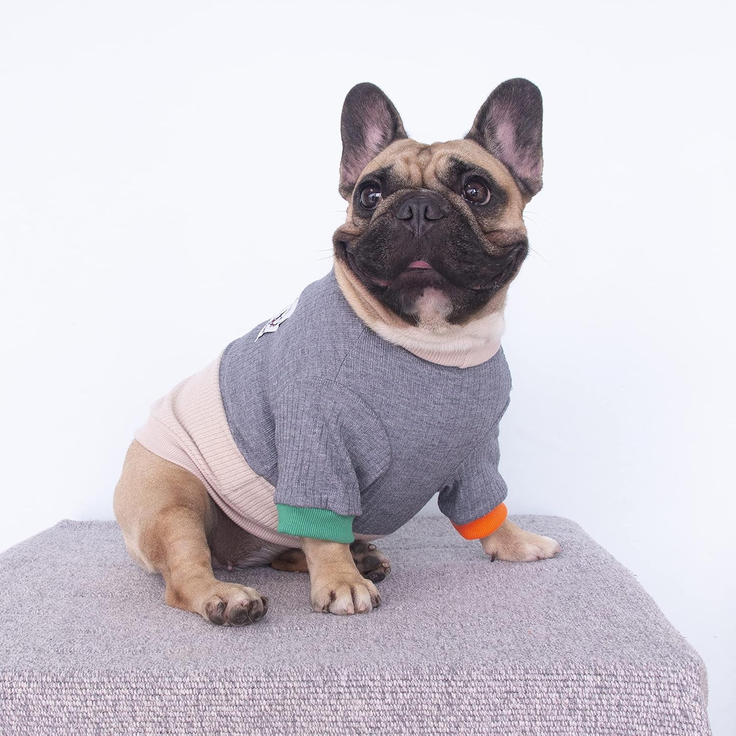 Pet Dog Crewneck Sweater Color Block Pullover Winter Warm Clothes for English Bulldog Bully Pitbull - Grey and Yellow/Xlarge