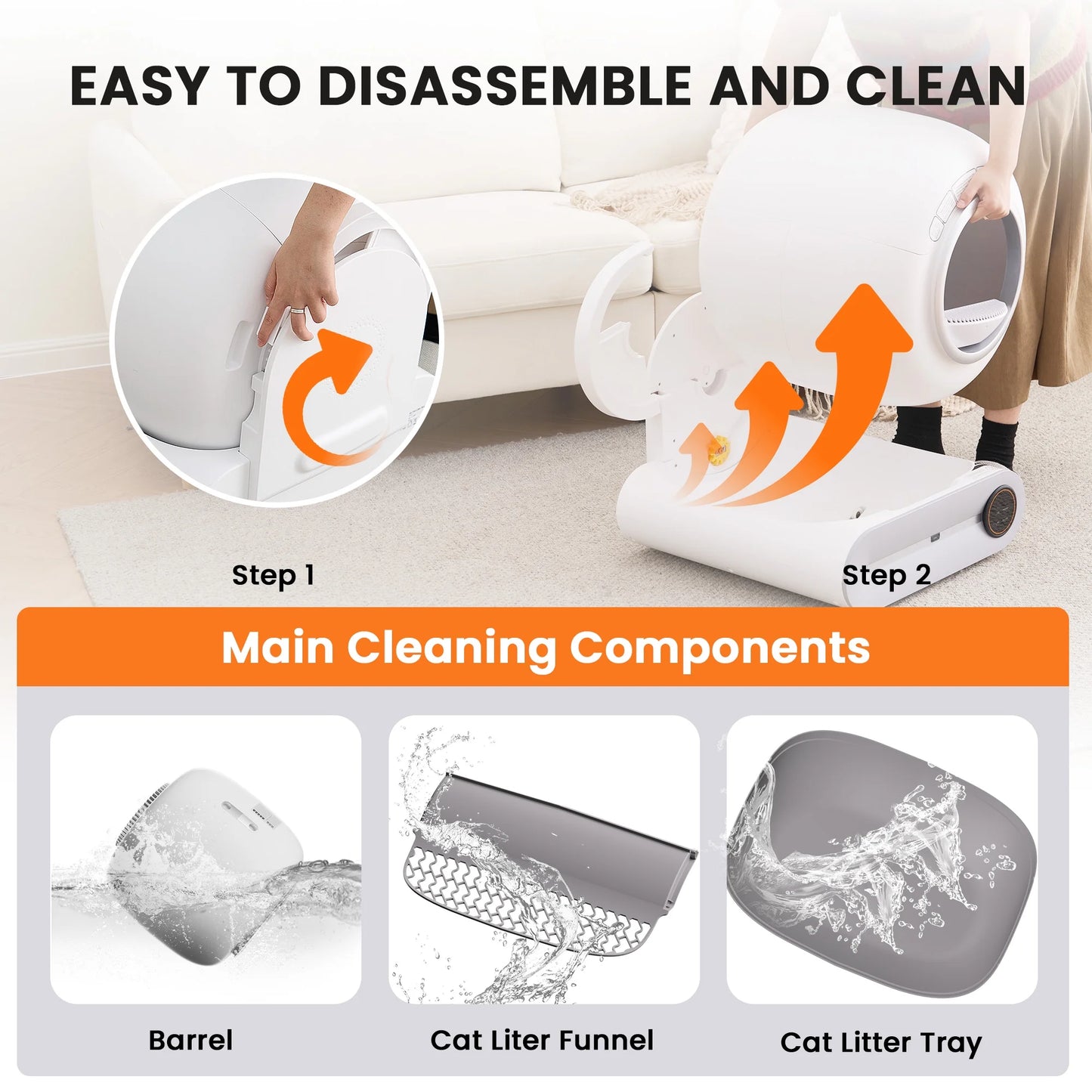 Automatic Self-Cleaning Cat Litter Box, APP Control and Integrated Safety Protection, 68L+9L Large Capacity, for Large/Multiple Cats,White