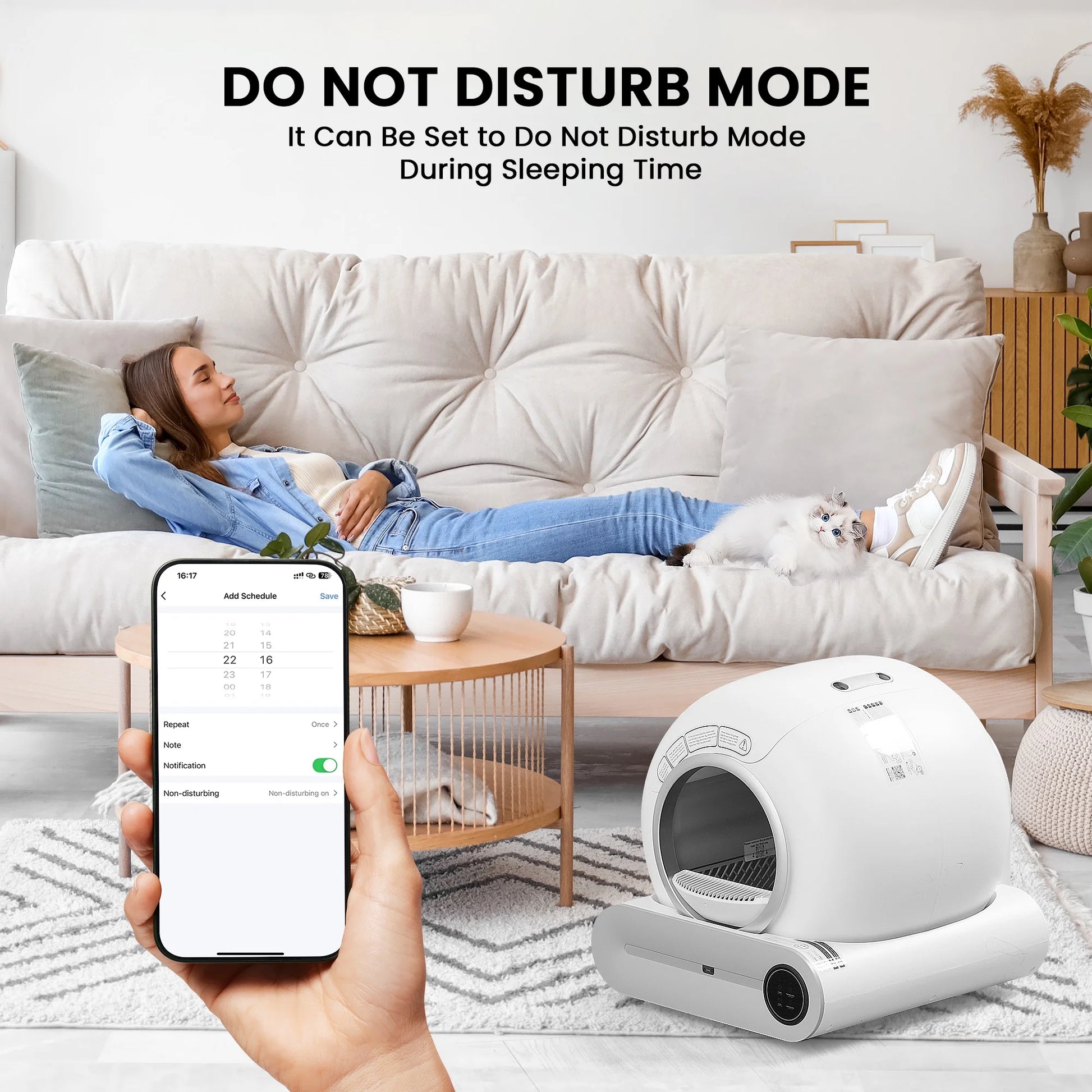 Automatic Self-Cleaning Cat Litter Box, APP Control and Integrated Safety Protection, 68L+9L Large Capacity, for Large/Multiple Cats,White